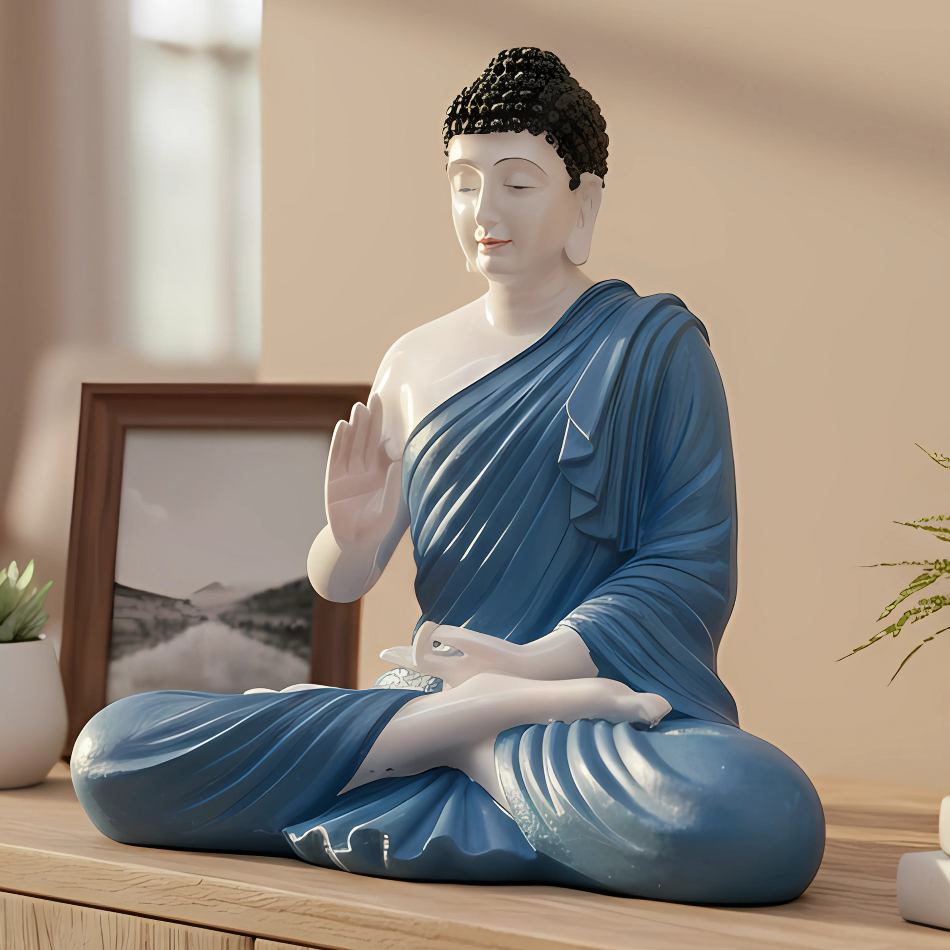 Buddha Showpiece, Statue for Home Decor, Buddha showpiece | Buddha | Buddha for Home Decor | Interior Design | Showpiece for Home, Office, Hotel ( Blue & White )