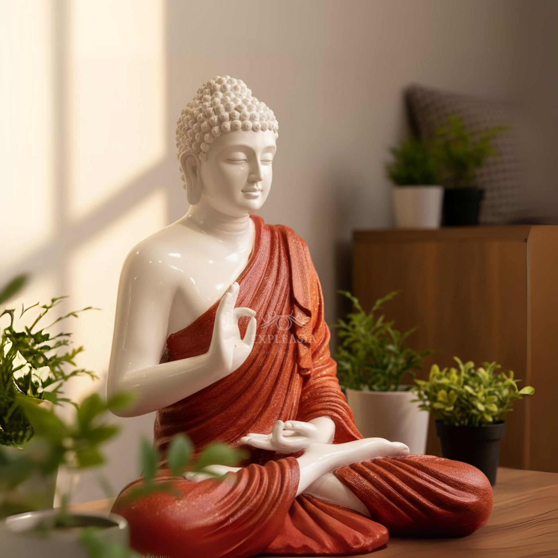 Buddha Showpiece, Statue for Home Decor, Buddha showpiece | Buddha | Buddha for Home Decor | Interior Design | Showpiece for Home, Office, Hotel ( Red & White)