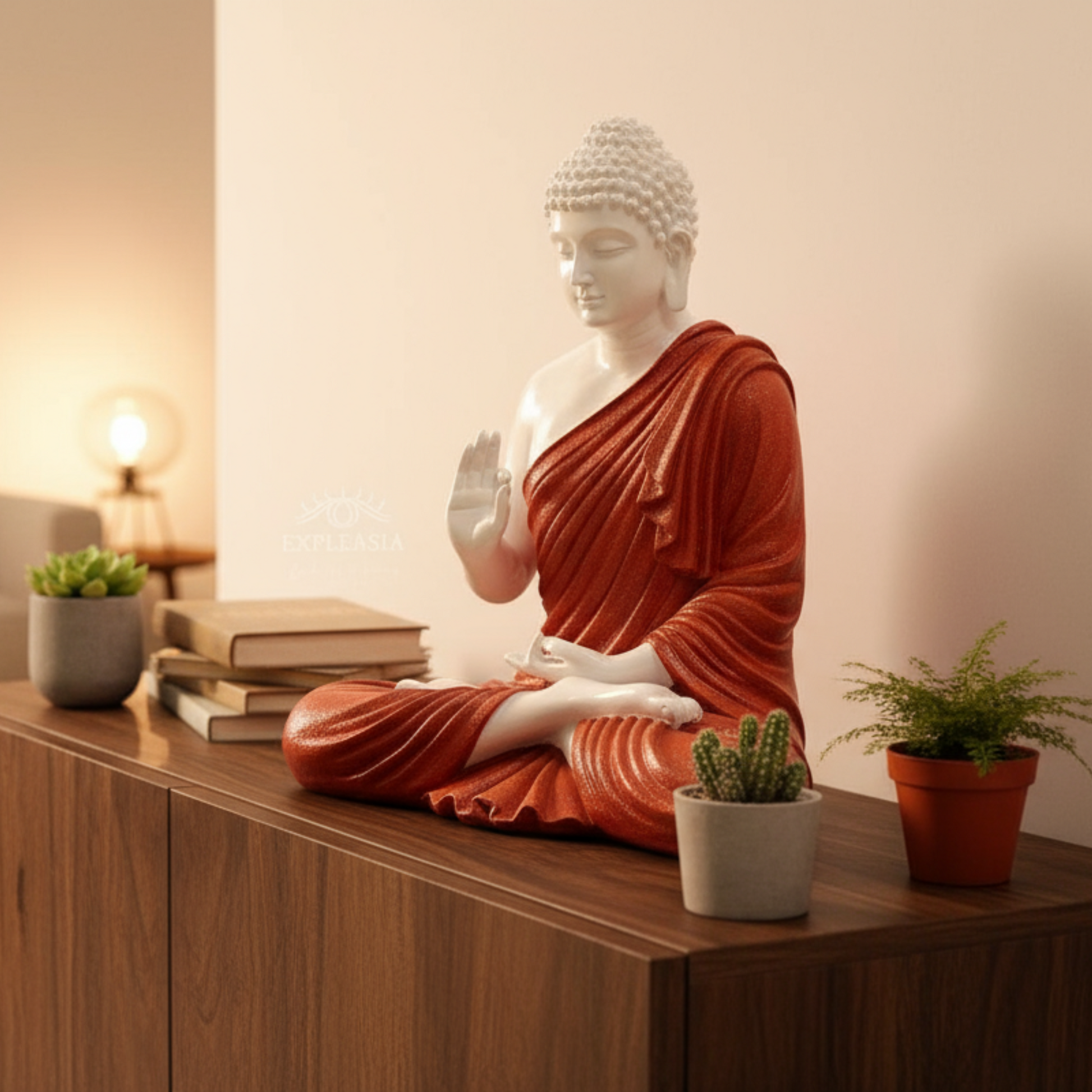 Buddha Showpiece, Statue for Home Decor, Buddha showpiece | Buddha | Buddha for Home Decor | Interior Design | Showpiece for Home, Office, Hotel ( Red & White)