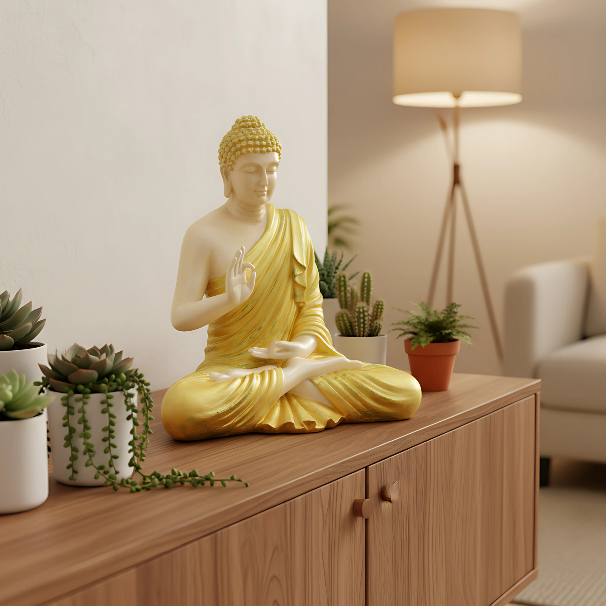 Buddha Showpiece, Statue for Home Decor, Buddha showpiece | Buddha | Buddha for Home Decor | Interior Design | Showpiece for Home, Office, Hotel ( Golden)