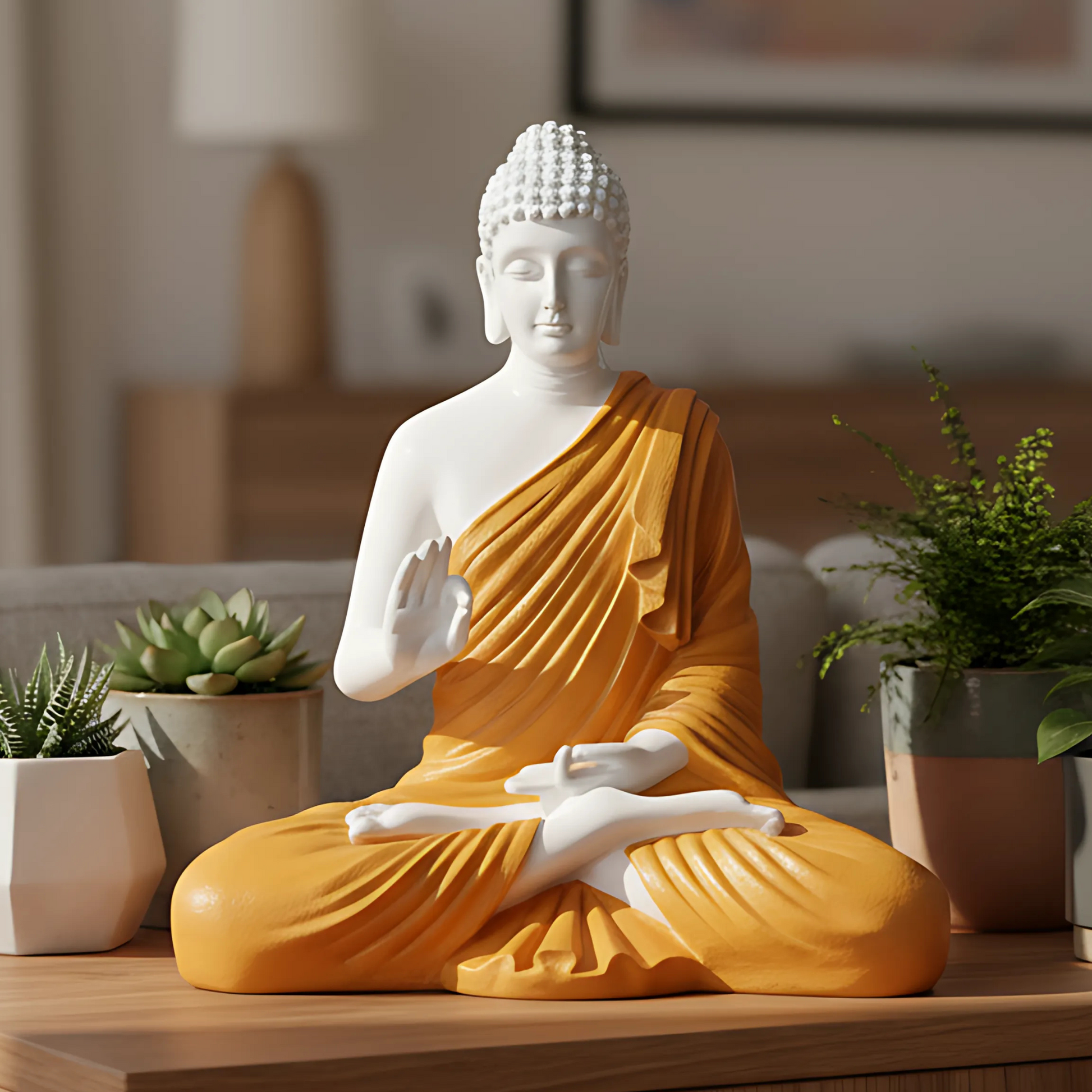 Buddha Showpiece, Statue for Home Decor, Buddha showpiece | Buddha | Buddha for Home Decor | Interior Design | Showpiece for Home, Office, Hotel ( Yellow & White)