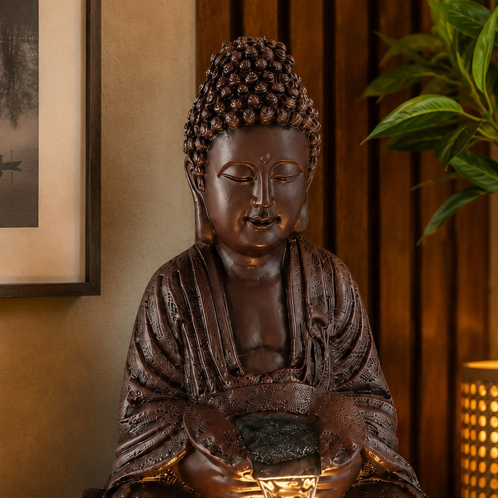 2ft Divine Buddha Water Fountain – Brown | Home & Office Decor