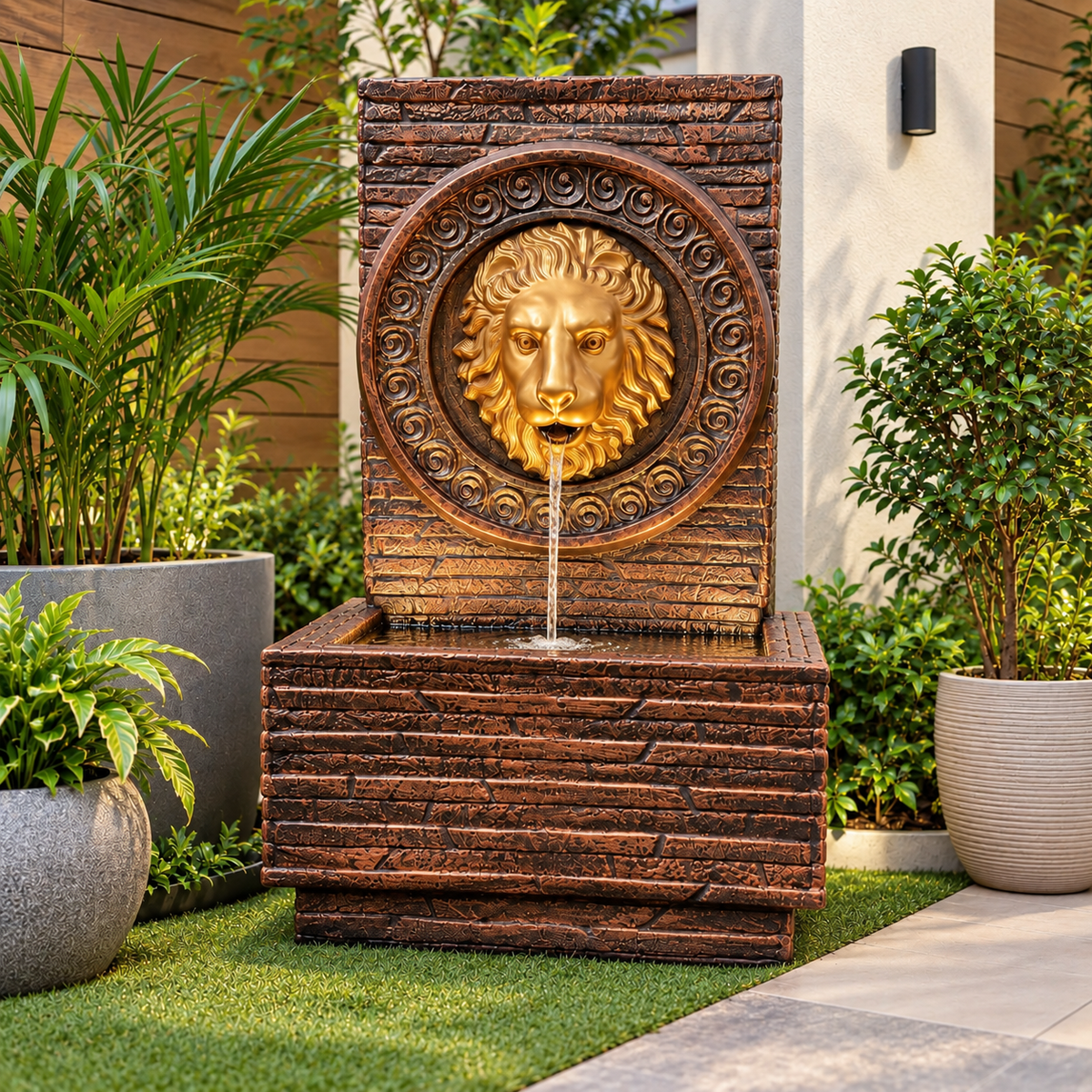 Imperial Lion Face Slate Water Fountain 3.3ft for Home | LED