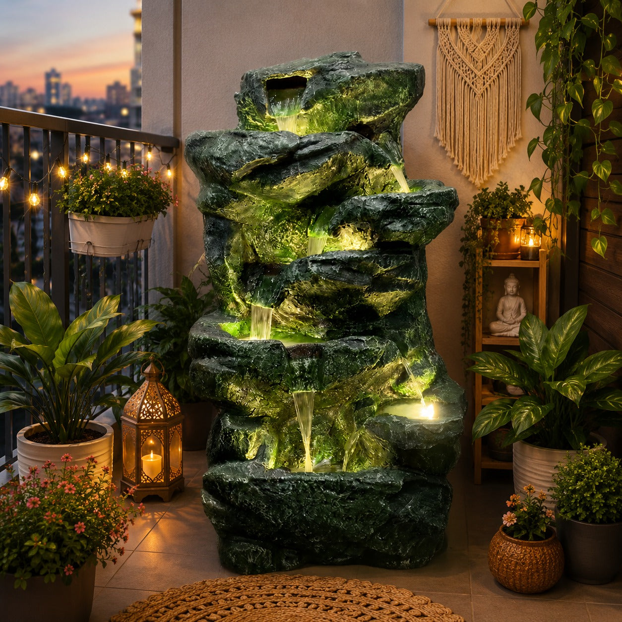 Rainforest Waterfall Fountain - Large Size for Home, Garden & Vastu Harmony