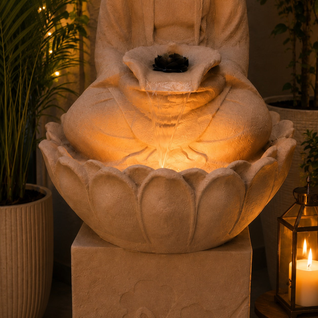 4.5 ft Buddha Lotus Water Fountain with 1.5ft Stand – 4.5ft Floor Standing Fountain for Home, Living Room & Garden