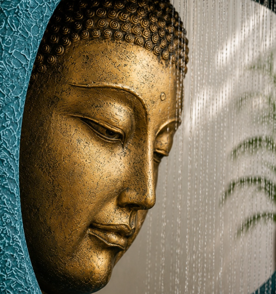 Buddha Face Shower Water Fountain – Blue Gold (3ft)