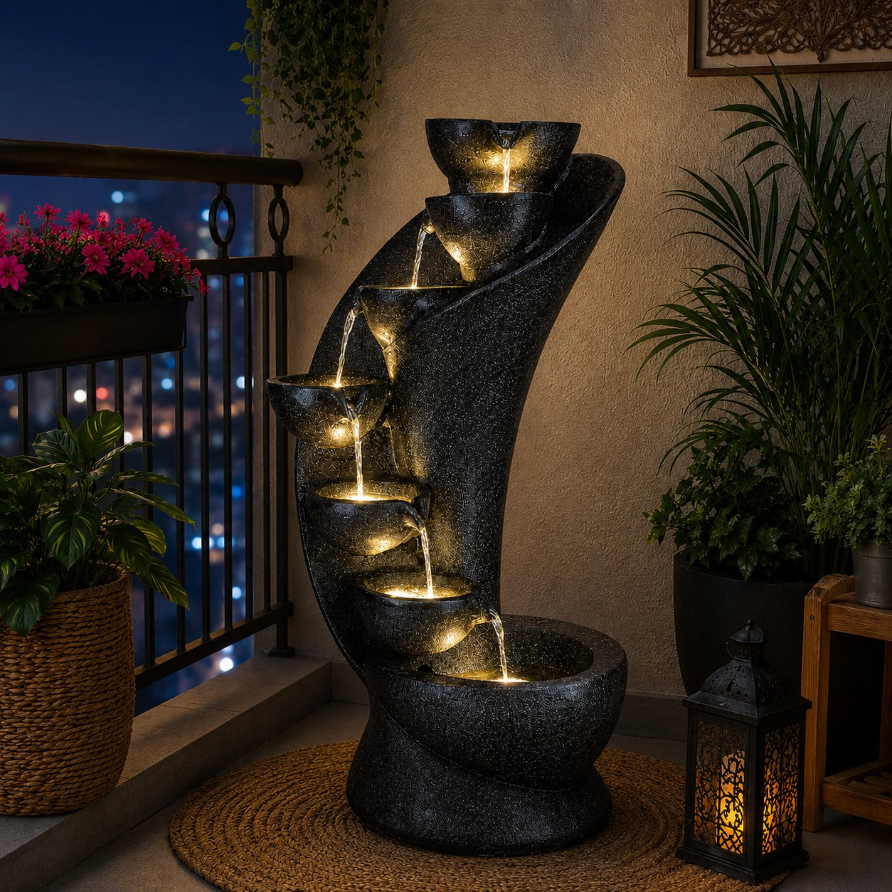 7 Stacked Chalice Water Fountain - Large Size for Home, Garden & Vastu