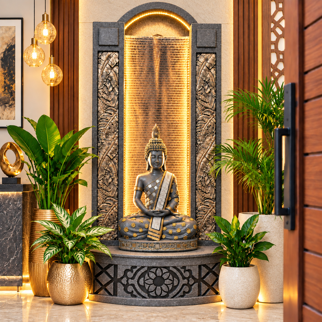 4ft Buddha Slate Water Fountain for Home | LED Lights | Indoor & Covered Outdoor Décor