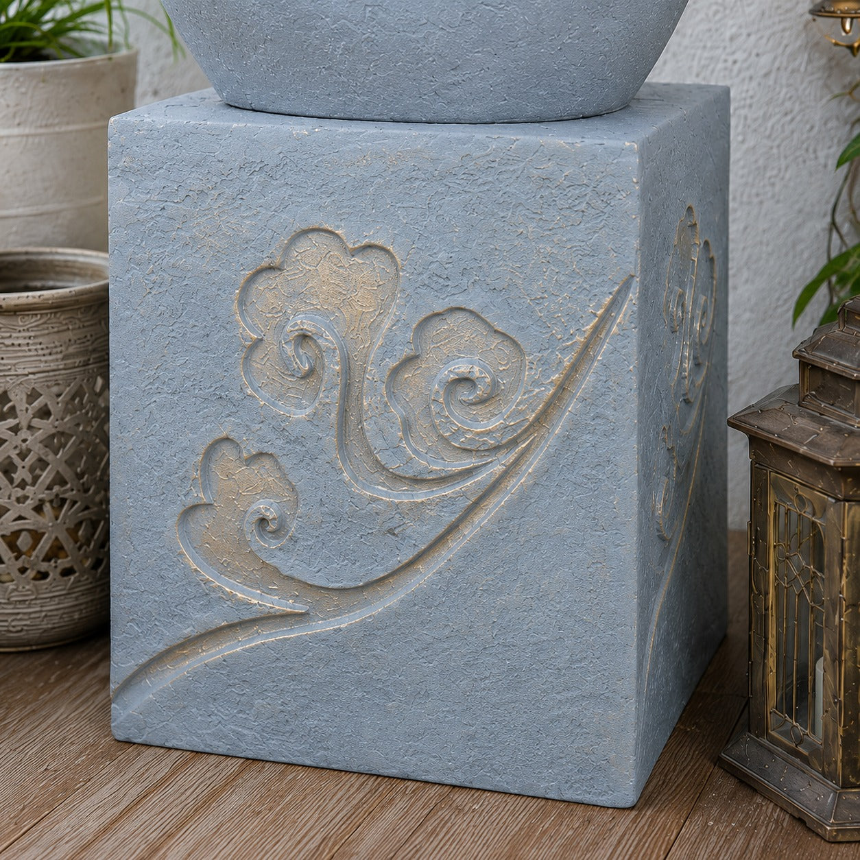 Buddha Face Shower Water Fountain with Stand - Light Grey 4ft for Tranquil Décor