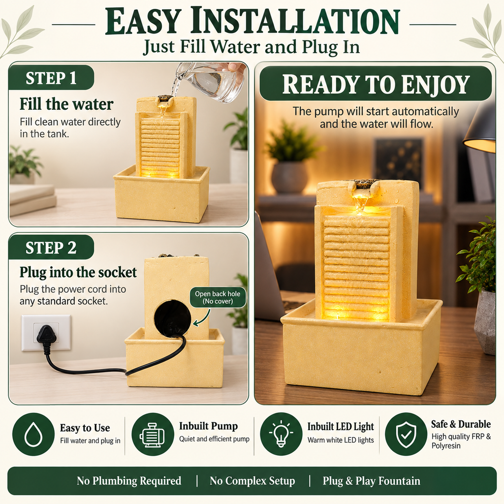 7 Inch Mini Tabletop Water Fountain with Warm LED Lights | Indoor Waterfall Fountain for Home