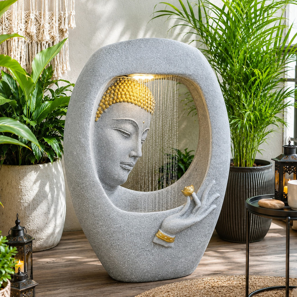 Buddha Face Shower Water Fountain – Light Grey (3ft)
