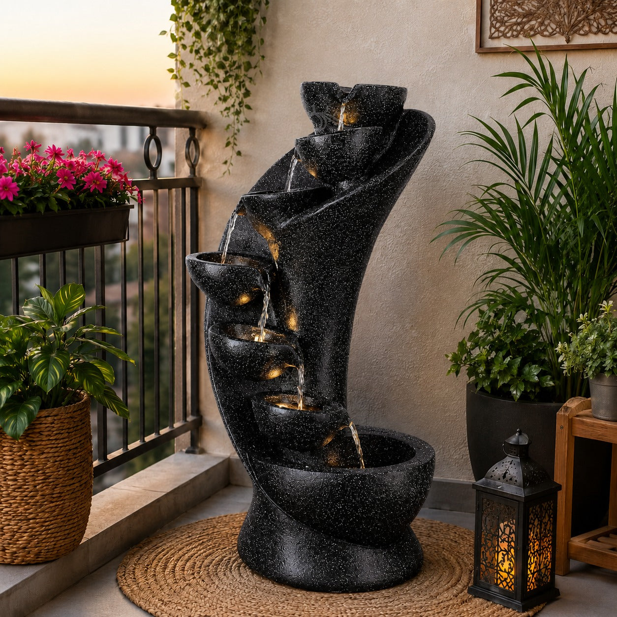 7 Stacked Chalice Water Fountain - Large Size for Home, Garden & Vastu