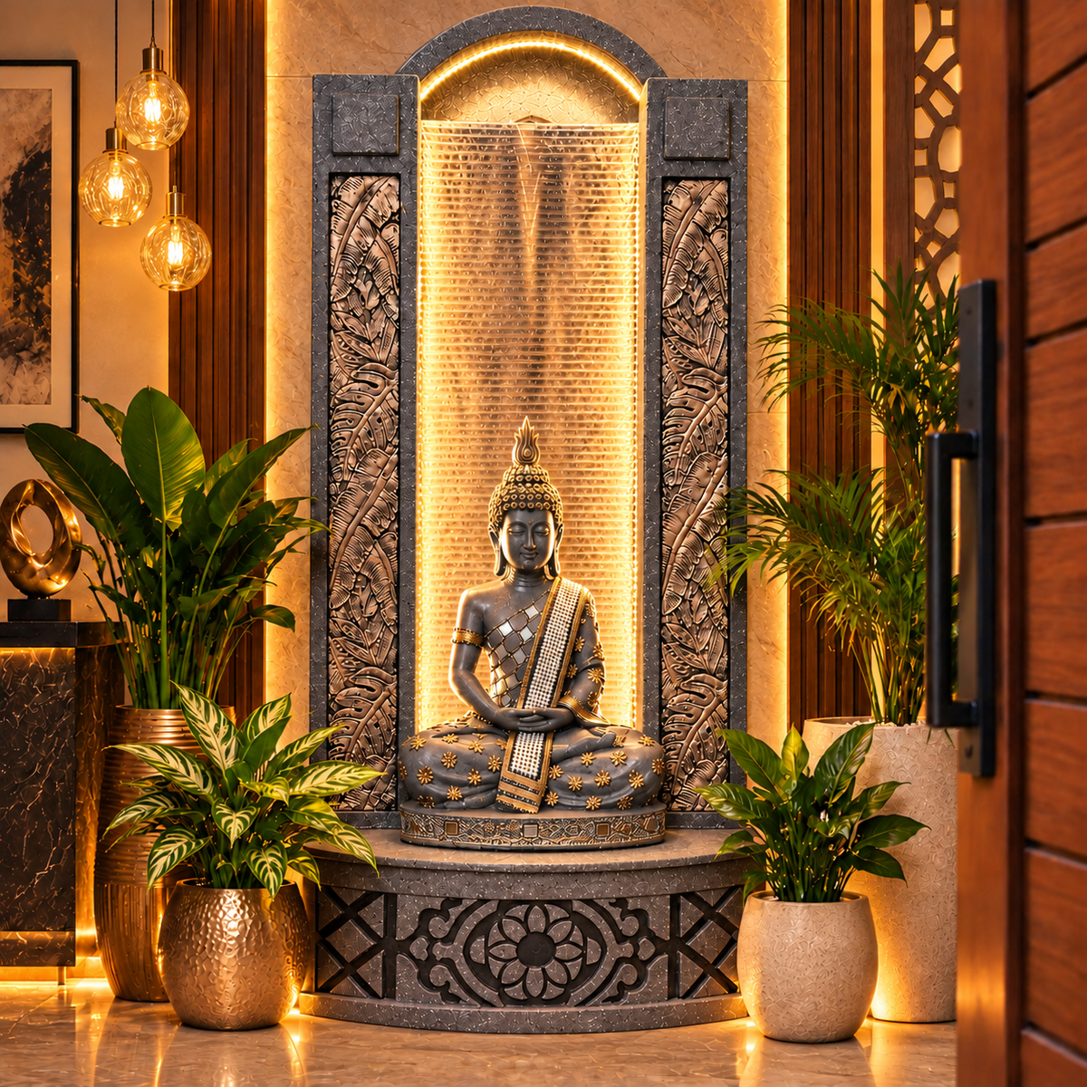 4ft Buddha Slate Water Fountain for Home | LED Lights | Indoor & Covered Outdoor Décor