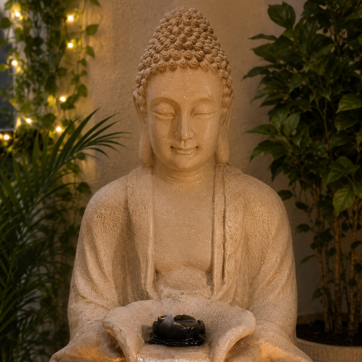 4.5 ft Buddha Lotus Water Fountain with 1.5ft Stand – 4.5ft Floor Standing Fountain for Home, Living Room & Garden