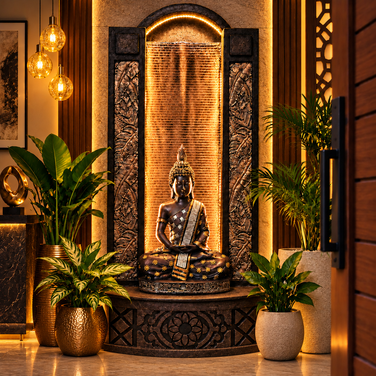 4ft Buddha Slate Water Fountain for Home | LED Lights | Indoor & Covered Outdoor Décor