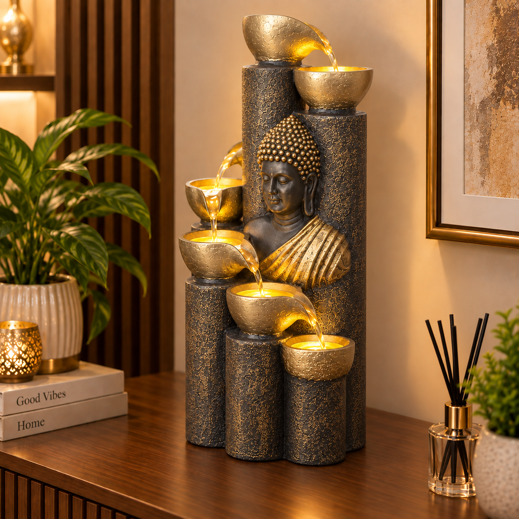 Bamboo Buddha Water Fountain – Elegant Décor for Home, Garden & Vastu