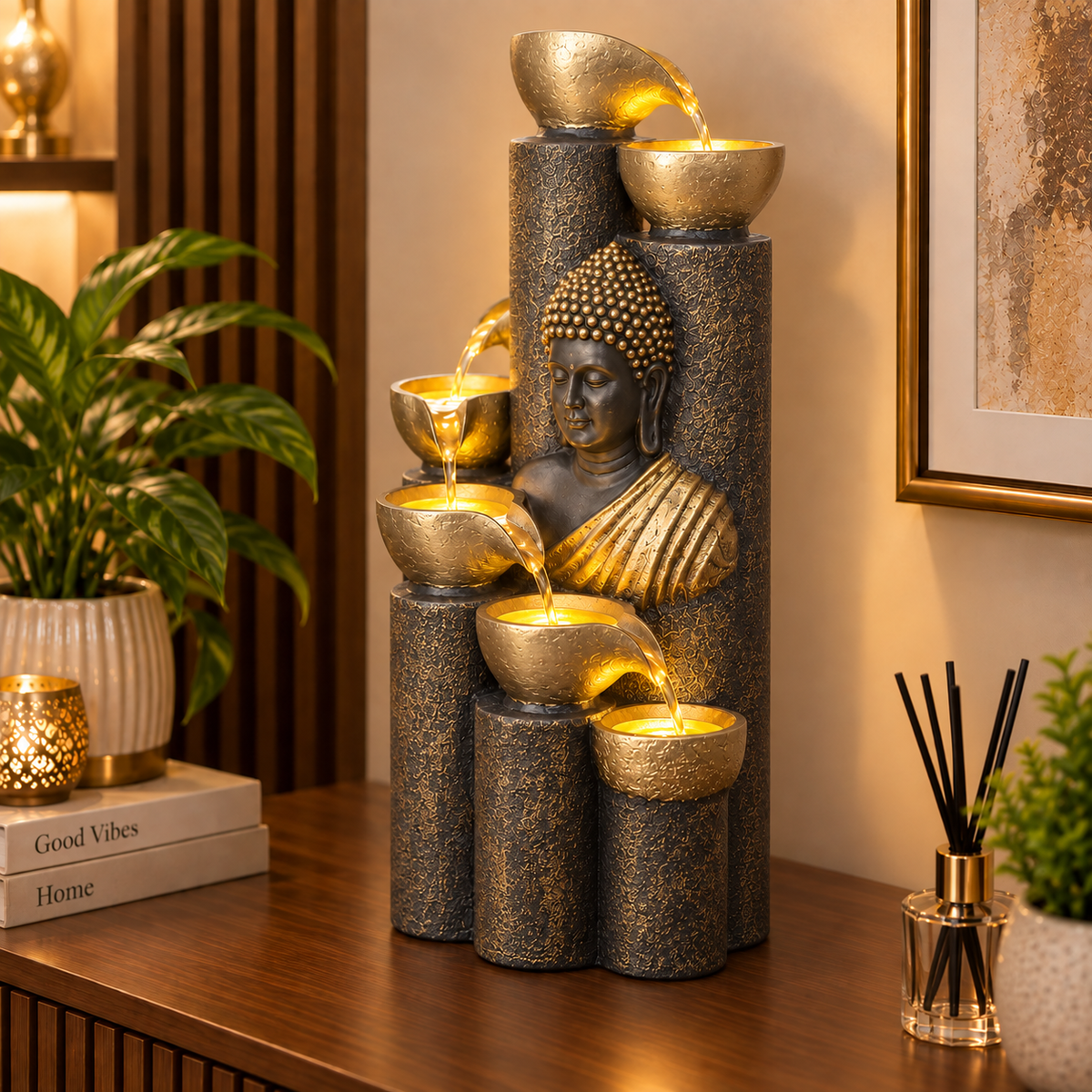 Bamboo Buddha Water Fountain – Elegant Décor for Home, Garden & Vastu