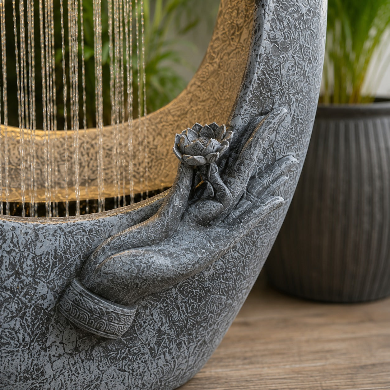 Buddha Face Shower Water Fountain – 3ft Dark Grey Shower Water Feature for Tranquil Spaces