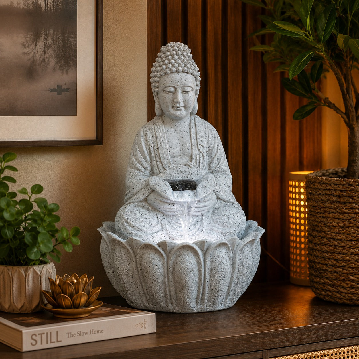 2ft Lotus Buddha Water Fountain for Serene Home & Office Decor