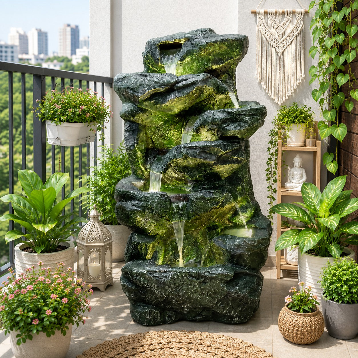 Rainforest Waterfall Fountain - Large Size for Home, Garden & Vastu Harmony