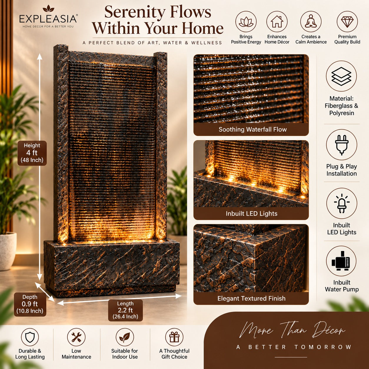 4ft River Slate Waterfall Fountain – Big Size | For Home & Vastu