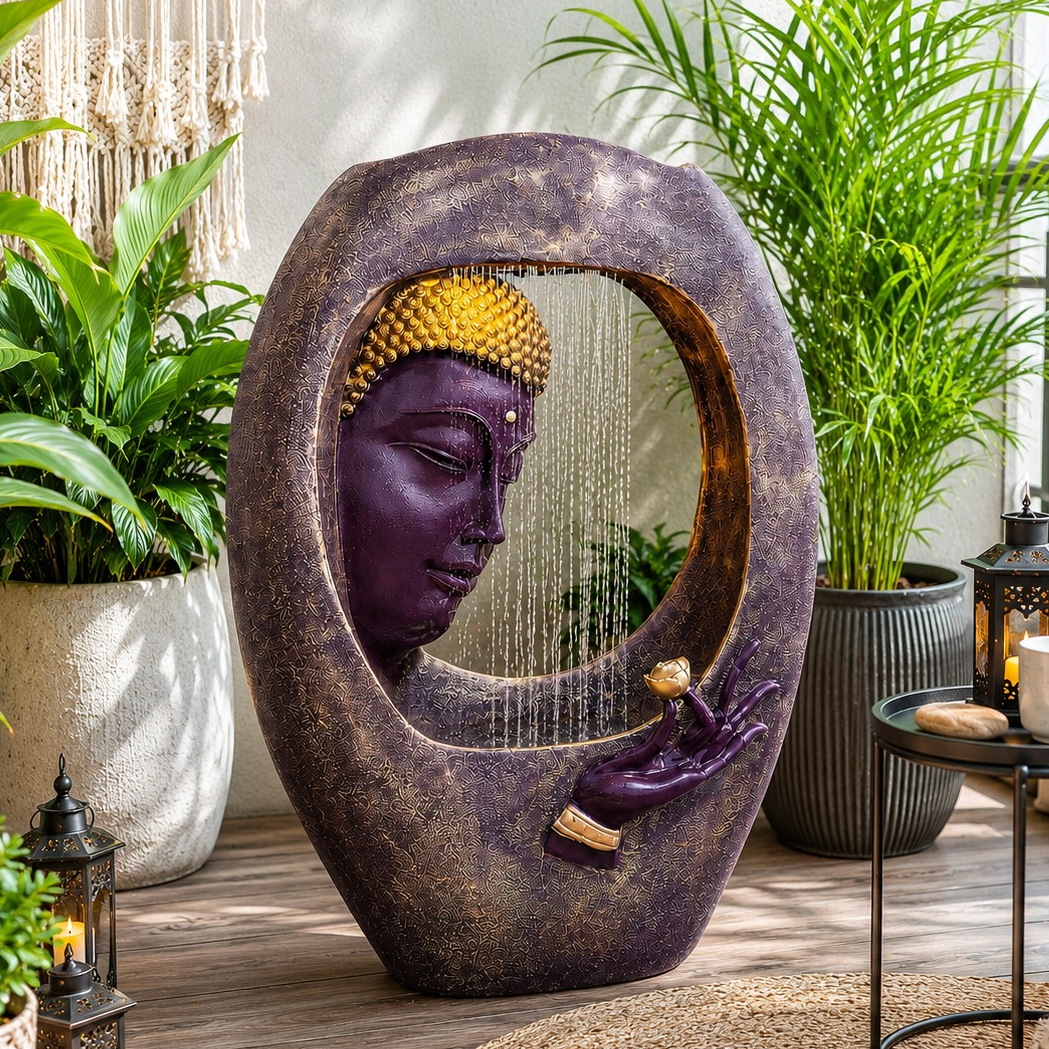 Buddha Face Shower Water Fountain – Gold Wine (3ft)