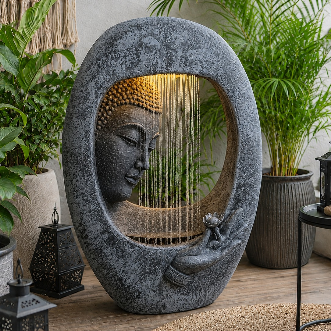 Buddha Face Shower Water Fountain – 3ft Dark Grey Shower Water Feature for Tranquil Spaces