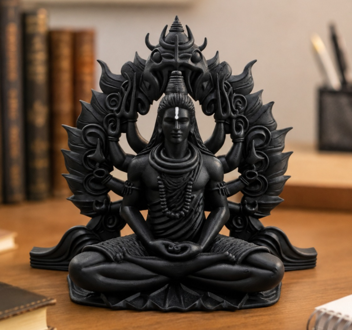 3D Printed Lord Shiva Idol Showpiece - Black Decorative Piece for Home, Car & Gifting