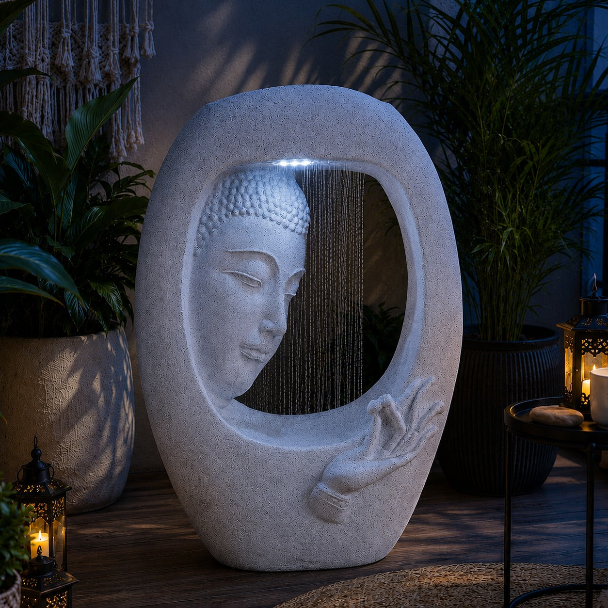 Buddha Face Shower Water Fountain – White (3ft)