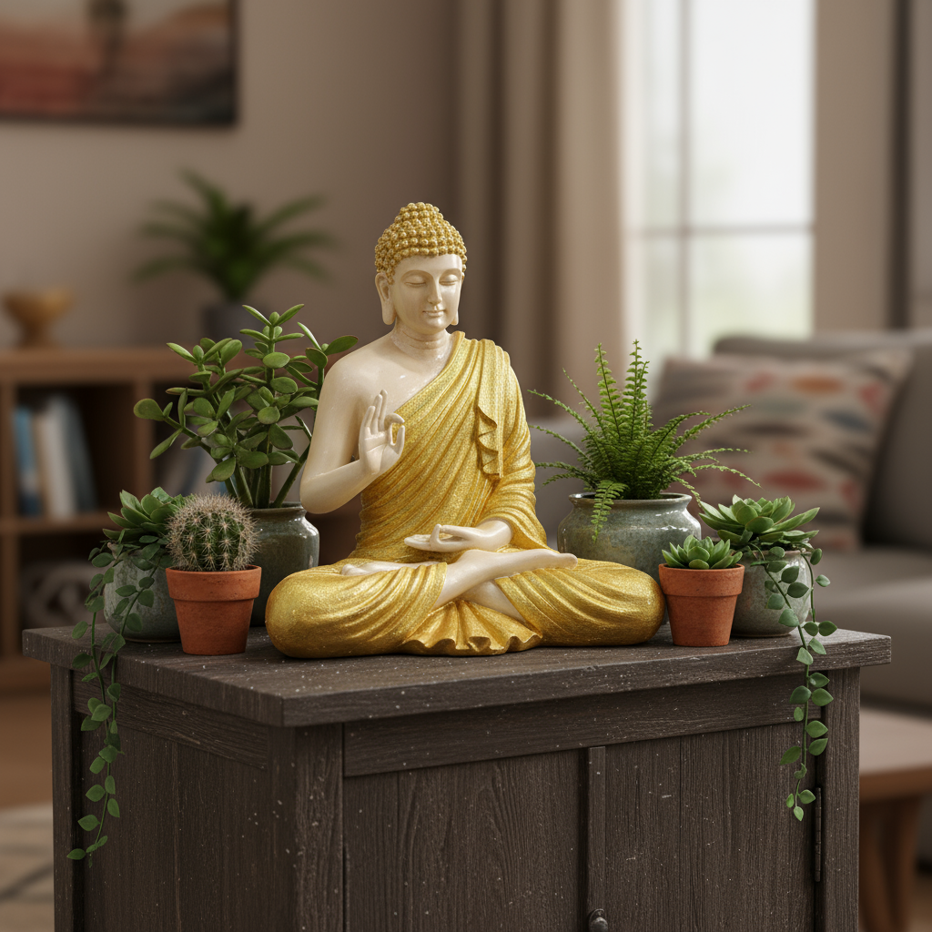 Buddha Showpiece, Statue for Home Decor, Buddha showpiece | Buddha | Buddha for Home Decor | Interior Design | Showpiece for Home, Office, Hotel ( Golden)