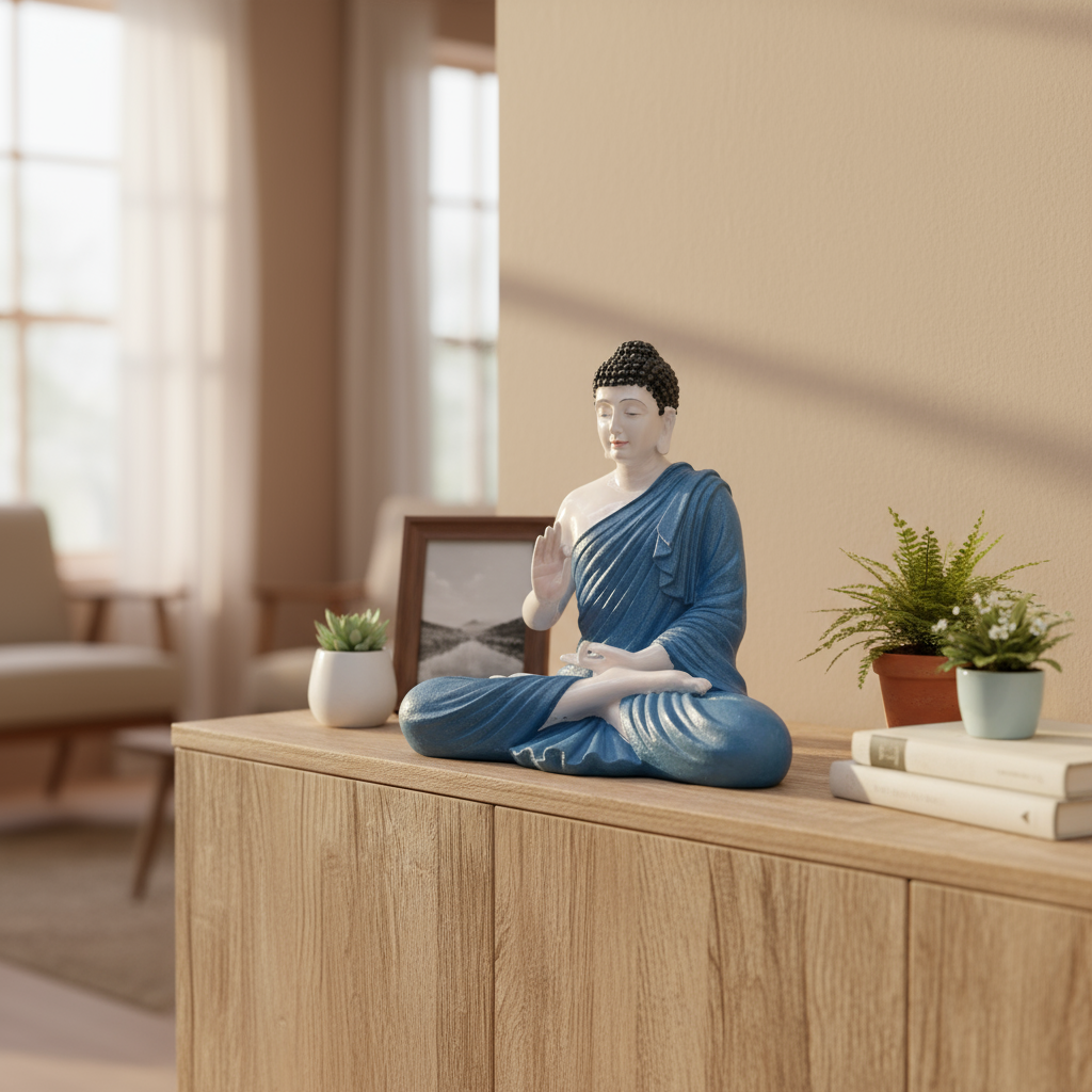 Buddha Showpiece, Statue for Home Decor, Buddha showpiece | Buddha | Buddha for Home Decor | Interior Design | Showpiece for Home, Office, Hotel ( Blue & White )